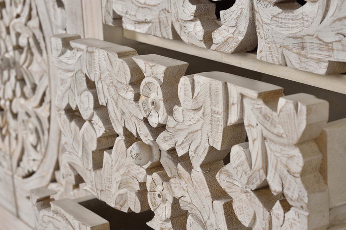 GINER Y COLOMER - Buffet en bois de manguier massif et métal avec 4 portes, 3 tiroirs, finition blanc vieilli - 80 x 190 x 38 cm